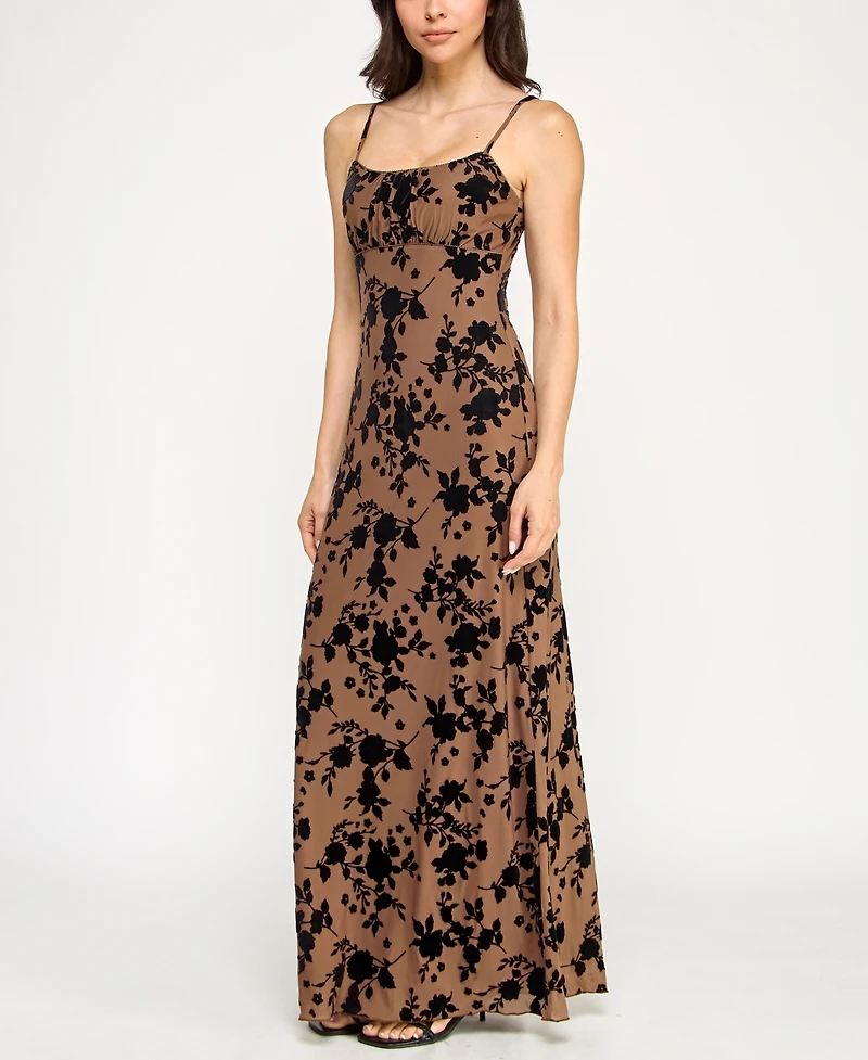 Row A Juniors' Strappy Flocked Sleeveless Dress