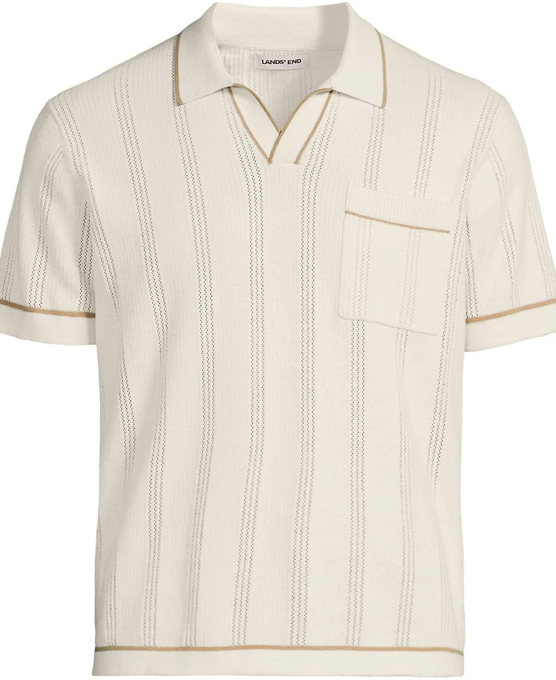 Lands' End Men's Short Sleeve Textured Tipped Sweater Polo