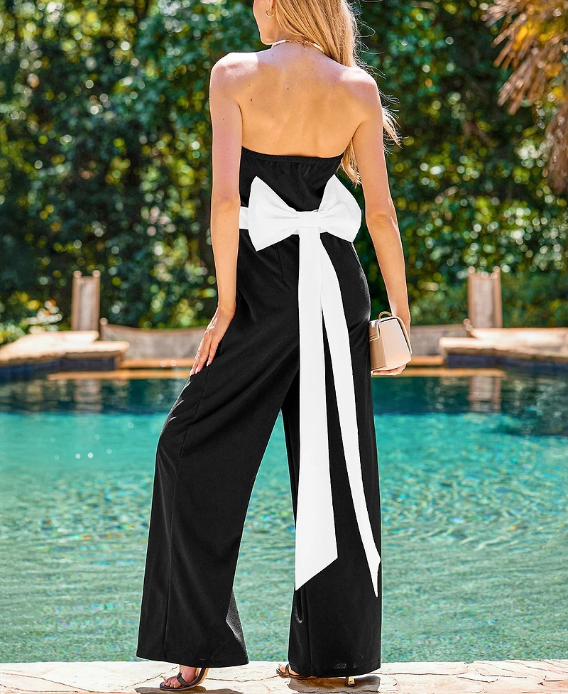 Cupshe Women's Strapless Wide-Leg Jumpsuit with Contrast Bow