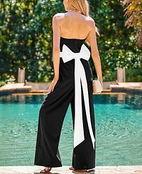 Cupshe Women's Strapless Wide-Leg Jumpsuit with Contrast Bow