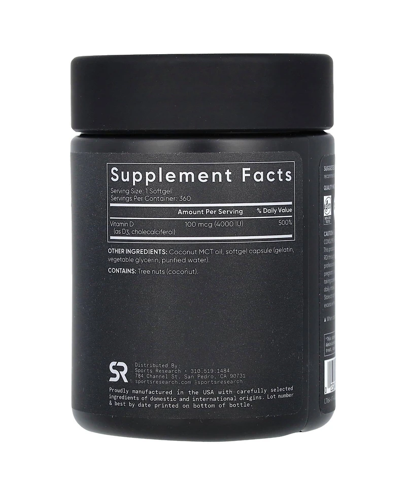 Sports Research Vitamin D3 100 mcg (4 000 Iu)