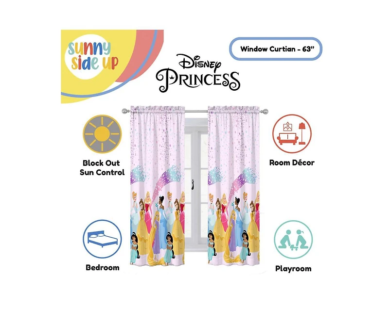 Sunny Side Up Disney Princess Curtains for Kids Bedroom 4-Piece Drape Set Pack of 2