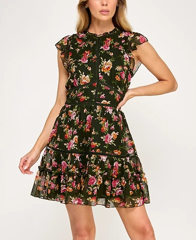 Trixxi Women's Ruffle Tiered Fit and Flare Dress
