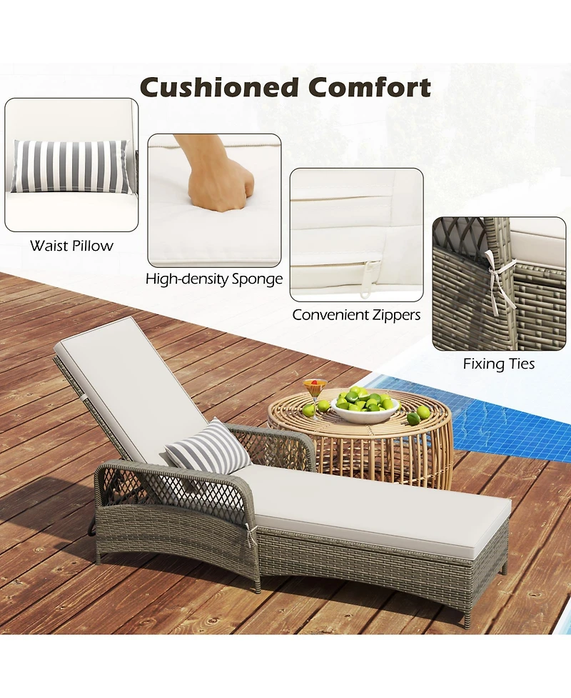 Gymax Outdoor 6-Position Adjustable Chaise Patio Recliner w/ Backrest Cushion & Pillow