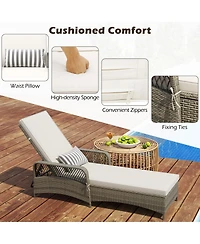 Gymax Outdoor 6-Position Adjustable Chaise Patio Recliner w/ Backrest Cushion & Pillow