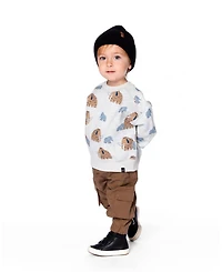Deux par Baby Boy Long Sleeve Crew Neck Fleece Sweatshirt Beige Mammoth Print