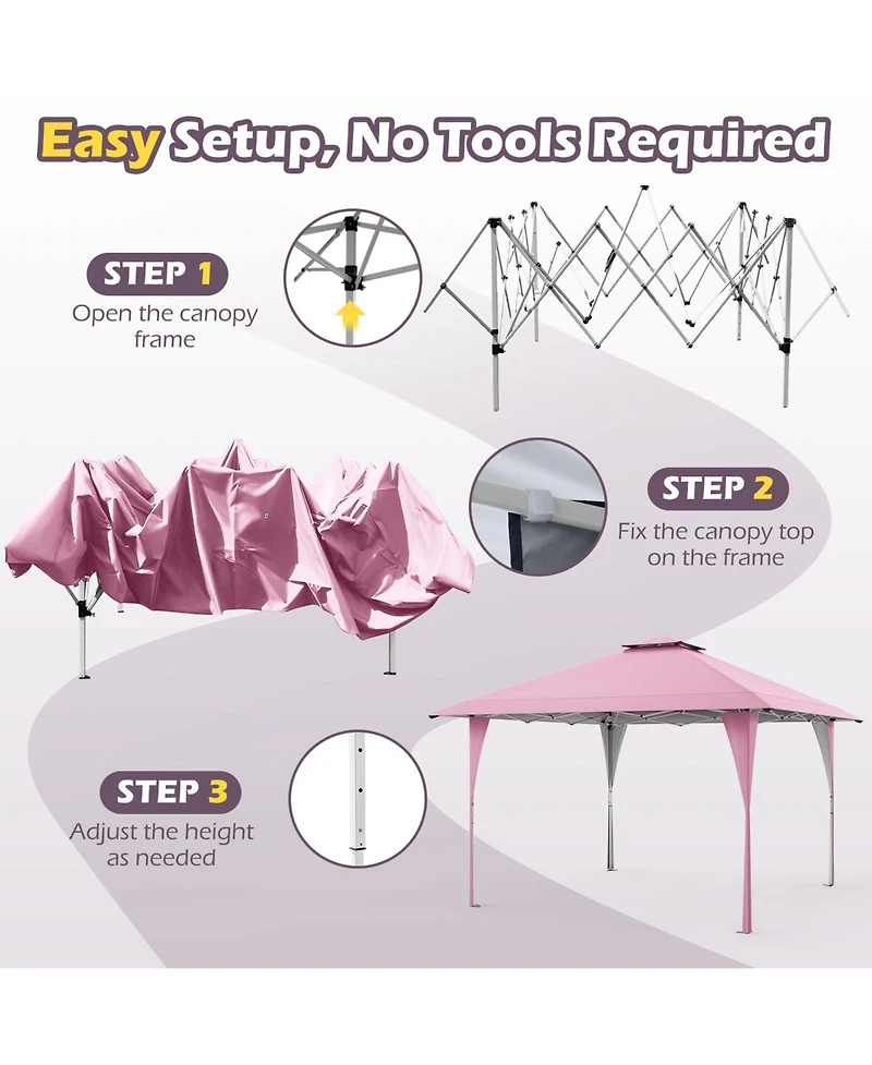 13 X 13 Ft Pop up Gazebo with Portable Carrying Bag 8 Stakes and 4 Wind Ropes