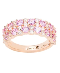 Suzy Levian Sterling Silver Sapphire & Created White Double Row Band