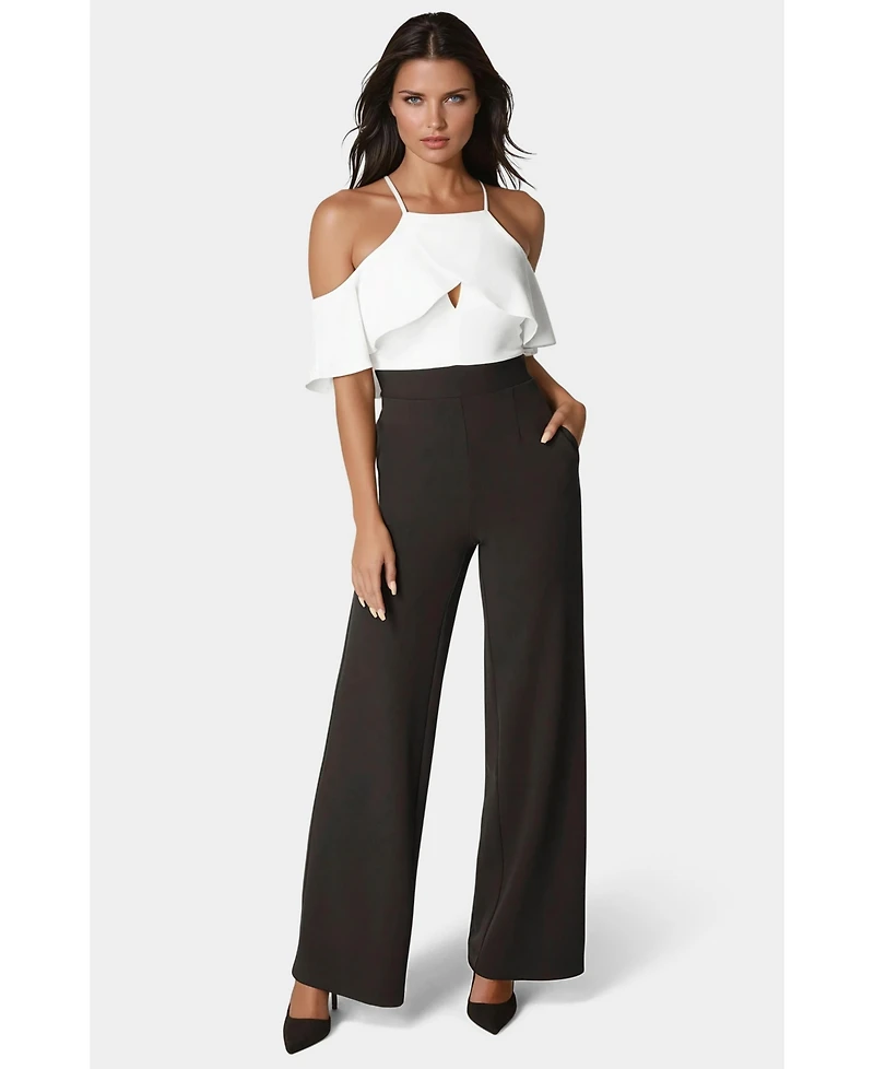 Bebe Women's Cold Shoulder Palazzo Leg Jumpsuit