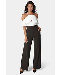 Bebe Women's Cold Shoulder Palazzo Leg Jumpsuit