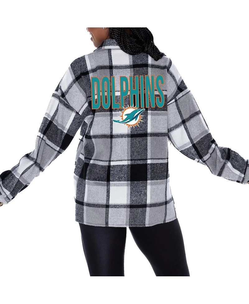 Gameday Couture Women's Gray Miami Dolphins Fieldside Fun Plaid Button-Up Overshirt