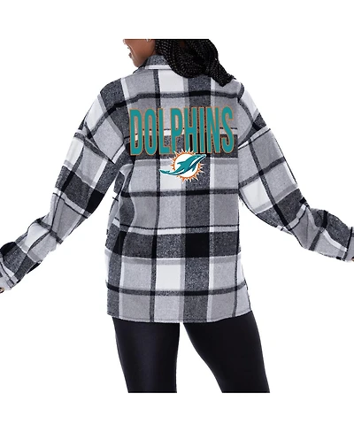 Gameday Couture Women's Gray Miami Dolphins Fieldside Fun Plaid Button-Up Overshirt