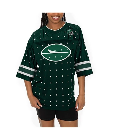 Gameday Couture Women's Green New York Jets Kickoff Time Allover Rhinestone Sports Stripe Jersey V-Neck T-Shirt