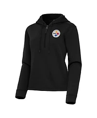 Antigua Women's Black Pittsburgh Steelers Contemporary Quarter-Zip Hoodie