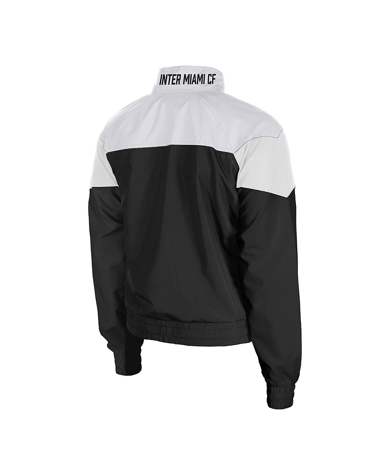 5th & Ocean By New Era Women's Black Inter Miami Cf Leisure Cropped Full-Zip Windbreaker Jacket
