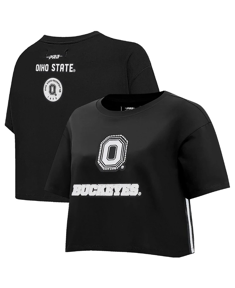 Pro Standard Women's Black Ohio State Buckeyes Rhinestone Boxy Cropped T-Shirt