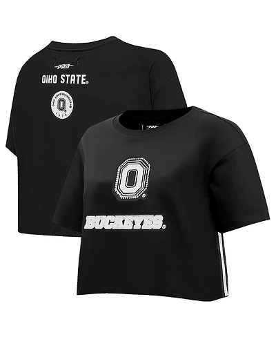 Pro Standard Women's Black Ohio State Buckeyes Rhinestone Boxy Cropped T-Shirt