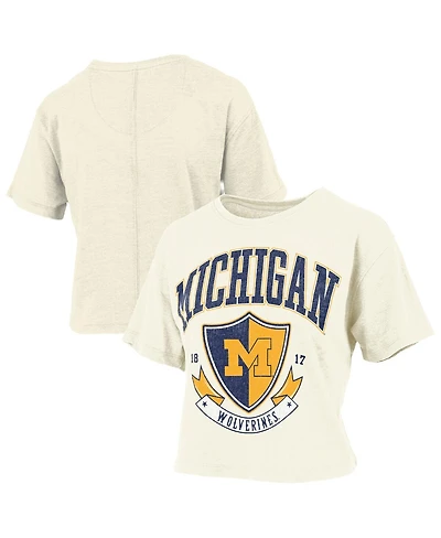 Pressbox Women's Cream Michigan Wolverines Buckler Vintage Cropped T-Shirt