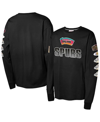 Mitchell & Ness Big Boys and Girls Black San Antonio Spurs Hardwood Classics All Over Long Sleeve T-Shirt