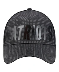 New Era Men's Black New England Patriots Midnight Ink Tonal Text A-Frame Trucker 9FORTY Adjustable Hat