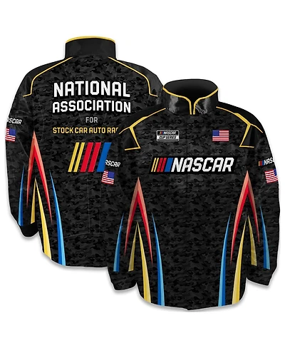 Checkered Flag Sports Men's Black Nascar Full-Snap Nylon Uniform Jacket