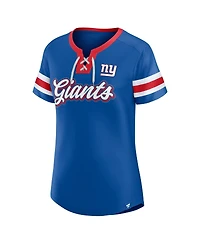Fanatics Women's Royal New York Giants True Catch Iconic Rhinestone Bling Athena Lace-Up T-Shirt