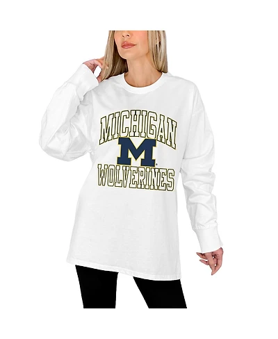 Gameday Couture Women's White Michigan Wolverines Mind Games Oversized Long Sleeve T-Shirt