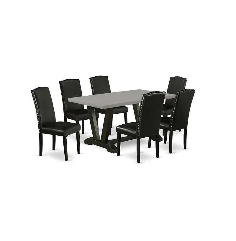 East West Furniture 7-Pc Dining Room Table Set - 6 Dining Chairs and 1 Modern Rectangular Cement Dining Table with High Stylish Chair Back