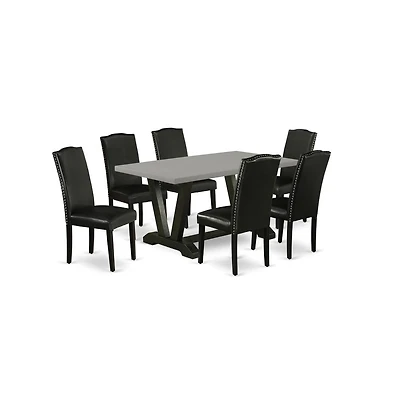 East West Furniture 7-Pc Dining Room Table Set - 6 Dining Chairs and 1 Modern Rectangular Cement Dining Table with High Stylish Chair Back