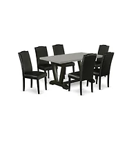 East West Furniture 7-Pc Dining Room Table Set - 6 Dining Chairs and 1 Modern Rectangular Cement Dining Table with High Stylish Chair Back