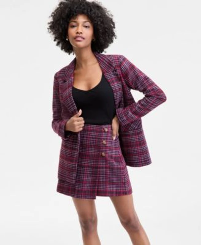 On 34th Womens Plaid Single Button Blazer V Neck Tank Plaid Wrap Mini Skirt Macys Exclusive
