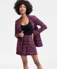 On 34th Womens Plaid Single Button Blazer V Neck Tank Plaid Wrap Mini Skirt Macys Exclusive