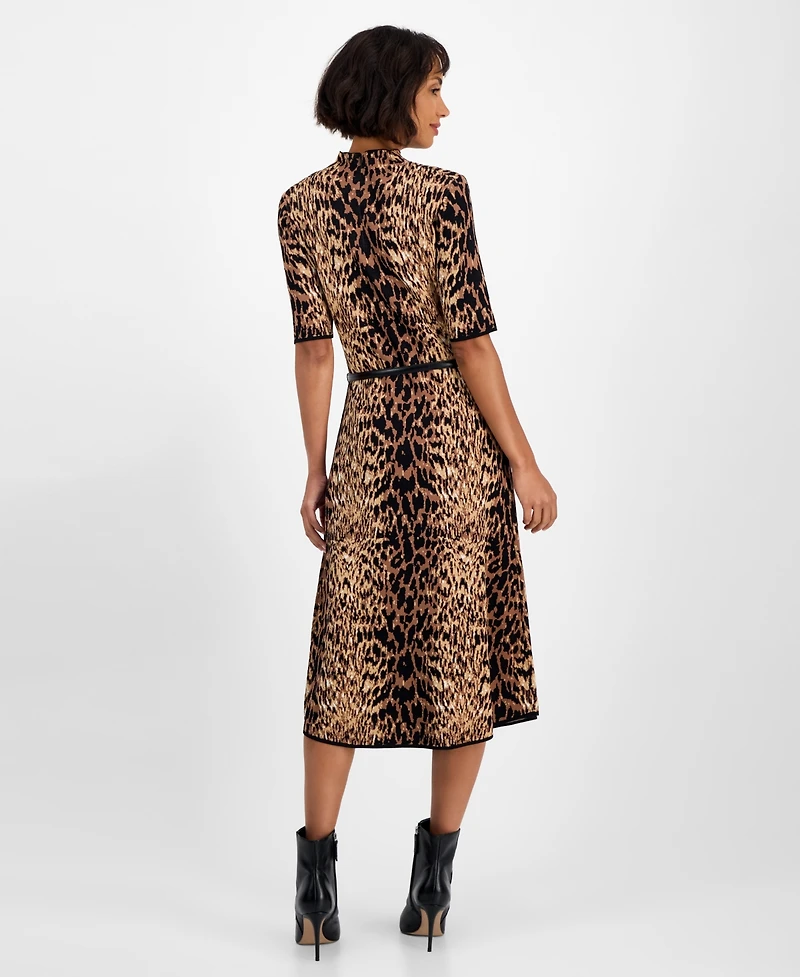 T Tahari Women's Jacquard Animal-Print Fit & Flare Dress