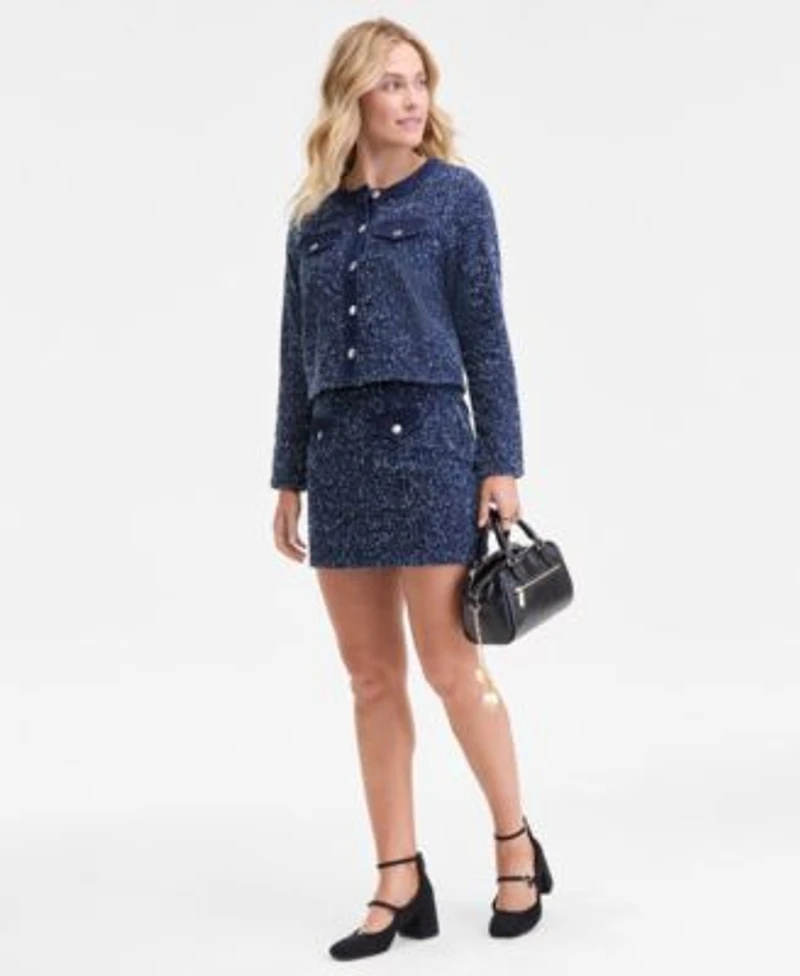On 34th Womens Denim Trim Tweed Cropped Jacket Denim Trim Tweed Mini Skirt Macys Exclusive