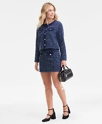 On 34th Womens Denim Trim Tweed Cropped Jacket Denim Trim Tweed Mini Skirt Macys Exclusive