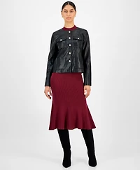 T Tahari Women's Button-Front Faux Leather Jacket