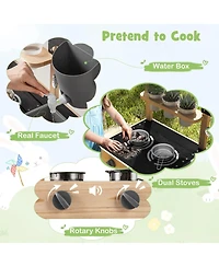 Outdoor Fir Wood Play Kitchen with Blackboard and Planting Pots