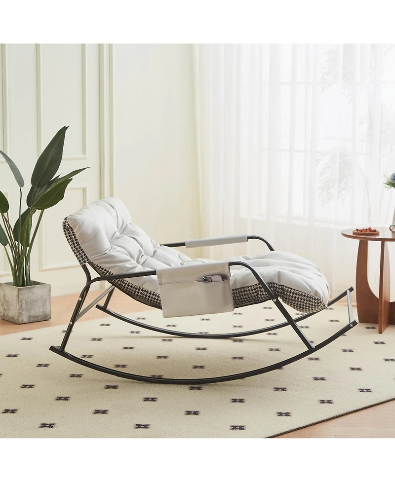 Casainc Rocking Chair with Extra-Wide leather Upholstered Gliding Boucle Reclining