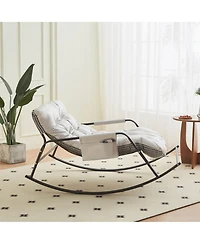 Casainc Rocking Chair with Extra-Wide leather Upholstered Gliding Boucle Reclining