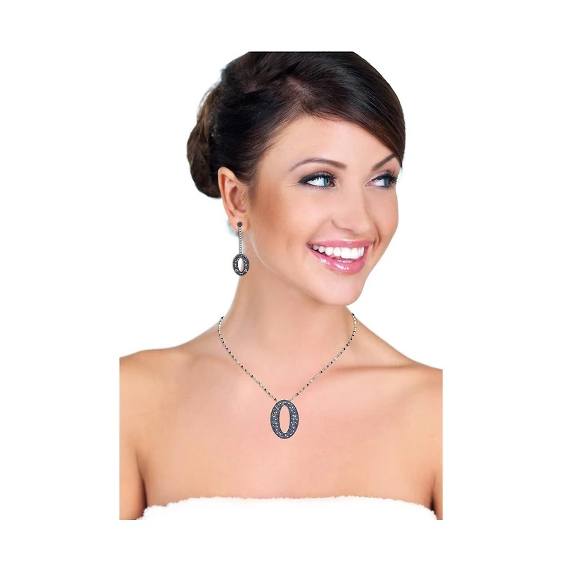 Suzy Levian New York Sterling Silver Sapphire & Created White Oval Circle Drop Dangle Earrings