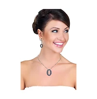 Suzy Levian New York Sterling Silver Sapphire & Created White Oval Circle Drop Dangle Earrings