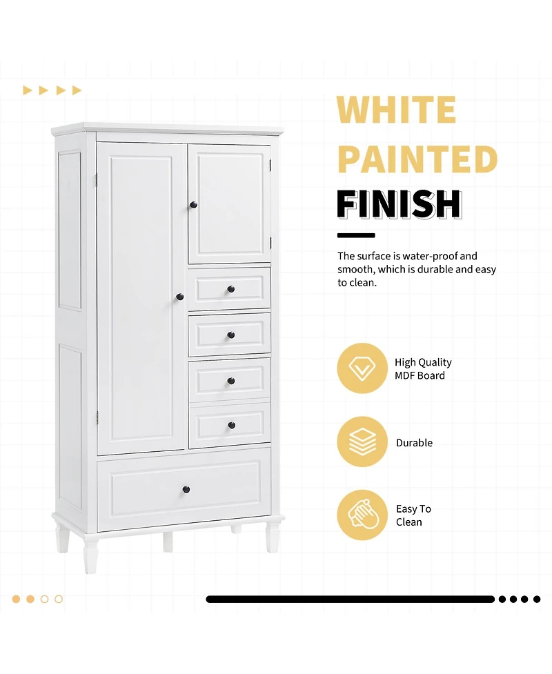 Casainc Tall and Wide Storage Cabinet with Doors, Four Drawers, Adjustable Shelves for Bathroom/Office
