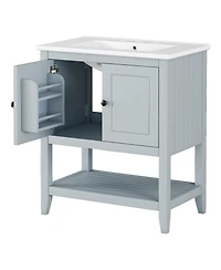 Casainc 30" Modern Bathroom Vanity with Ceramic Sink, Solid Wood Frame, Open Shelf & Door Shelf Design