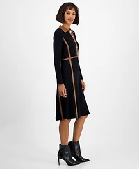 T Tahari Women's Collared Long-Sleeve Snap-Front Dress