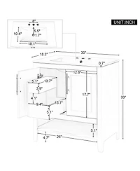 Casainc 30" Bathroom Vanity with Sink, Multi-functional Cabinet with Doors and Drawers, Solid Frame