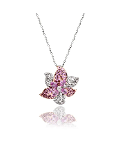Suzy Levian New York Suzy Levian Sterling Silver Sapphire & Created White Sapphire Exotic Flower Pendant Necklace