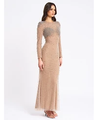 Miss Circle Women Rita Embroidered Mesh Silver Beaded Mermaid Gown