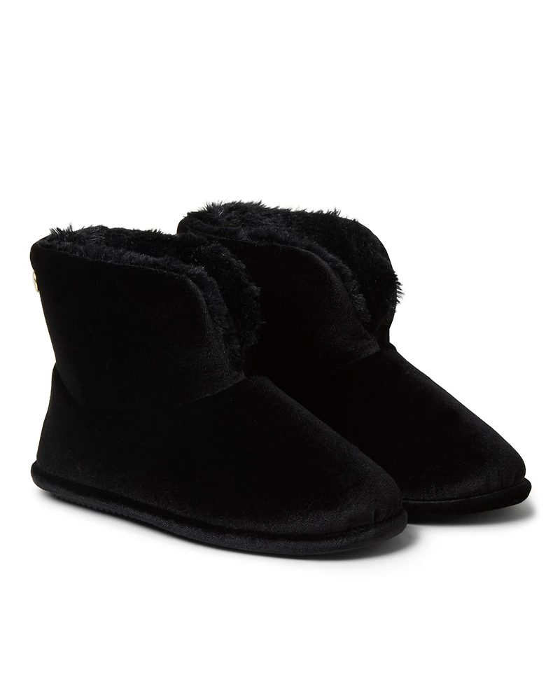Dearfoams Women's Sara Shiny Velour Bootie House Slipper Boot