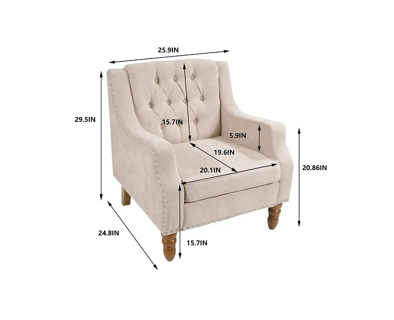 Casainc Footrest Chair Set with Vintage Brass Studs, Button Tufted Upholstered Armchair