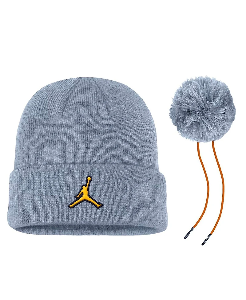 Jordan Men's Gray Michigan Wolverines Standard Cuffed Pom with Knit Hat